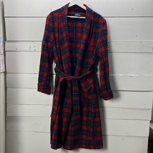 Vintage Pendleton Mens Tartan Plaid Red Blue Wool Robe House Coat Size Large